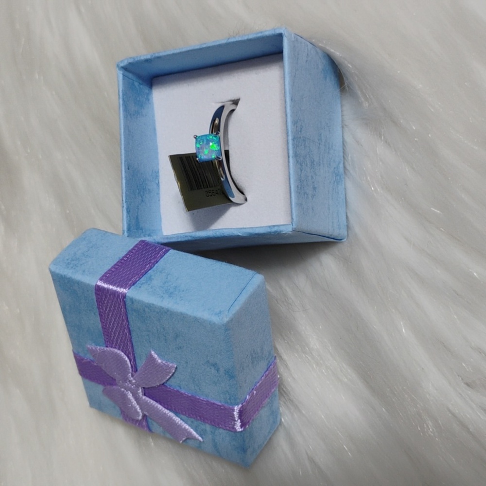 New 925 Solid Sterling Silver & Genuine 0.50 CTS Opal Solitaire Ring W Box - Picture 11 of 12